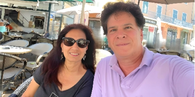 Eric Weinstein (wearing light purple color shirt) with his wife Pia Malaney (wearing black t-shirt) in France 